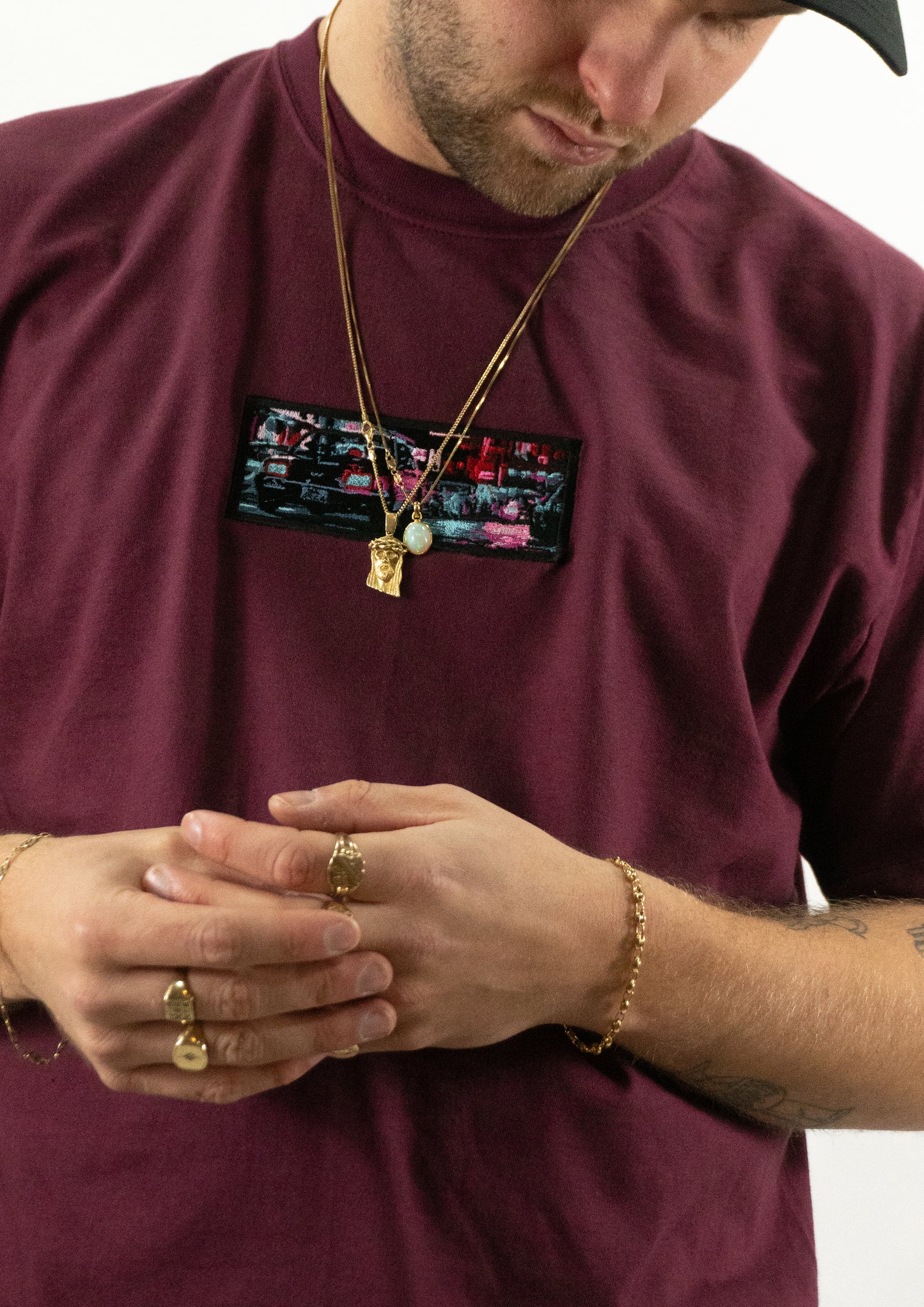 A/W23 Embroidered 'Neon Streets' T-Shirt {berry}