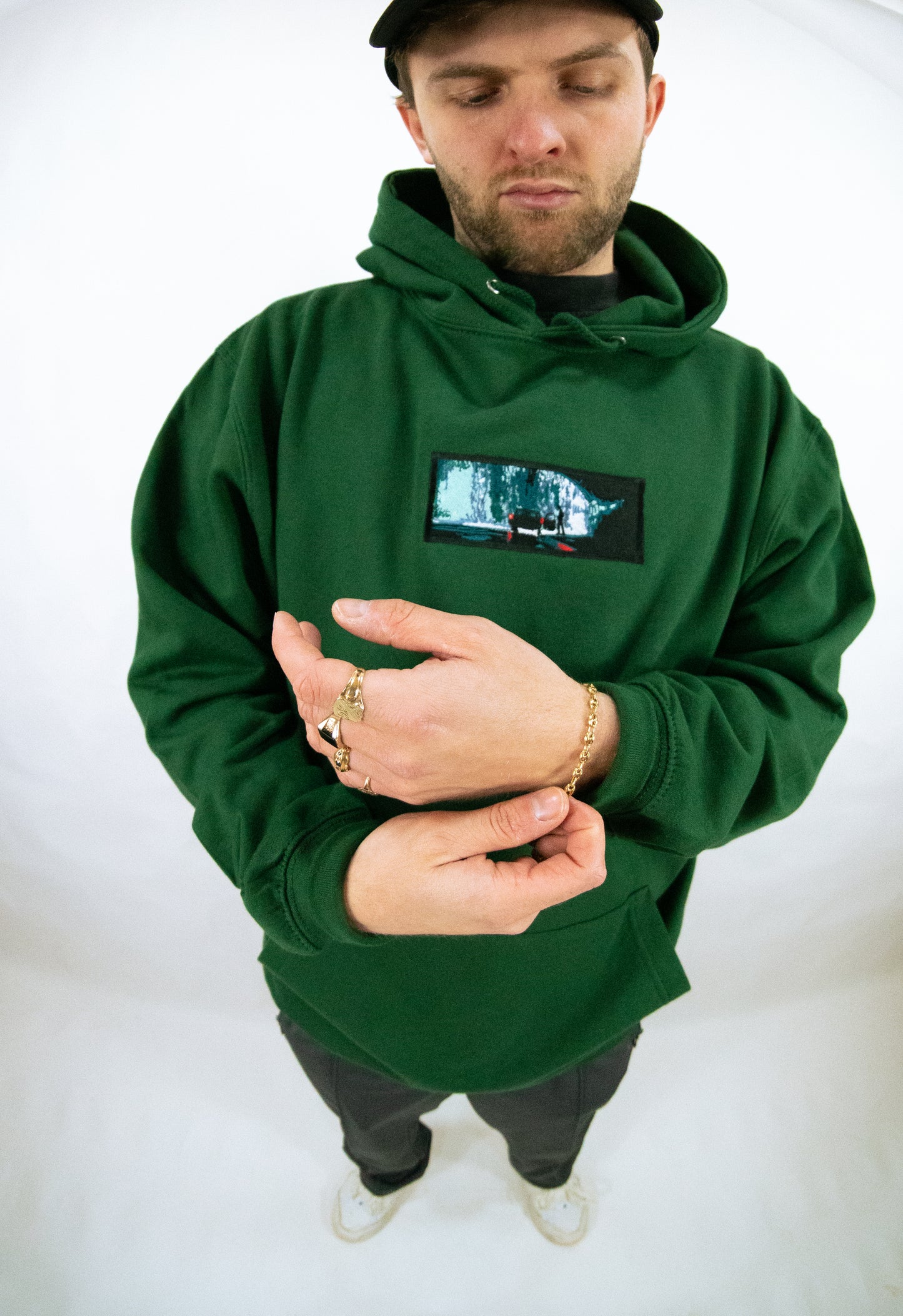 A/W23 Embroidered 'Under The Bridge In The Rain' Pullover {forest}
