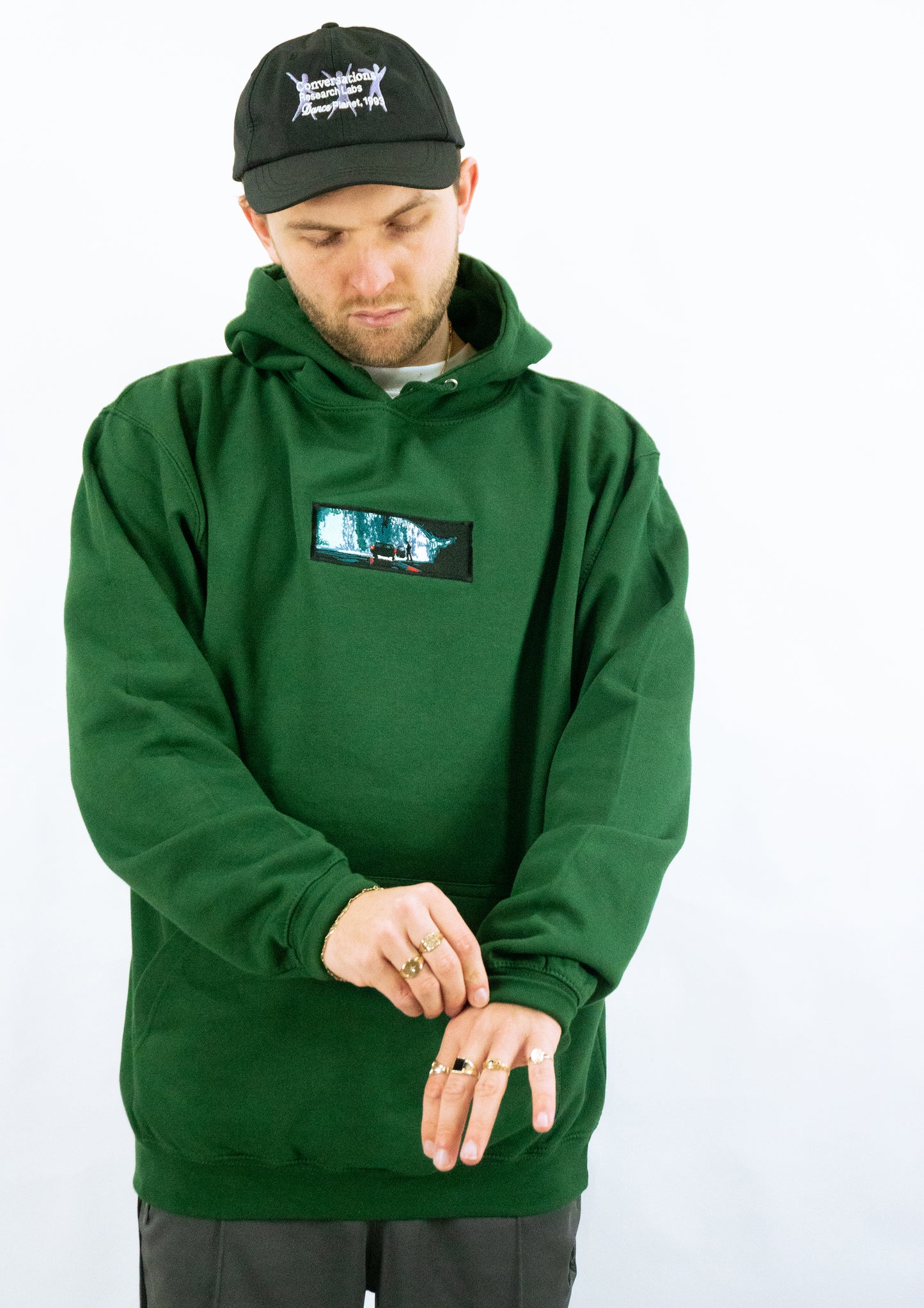 A/W23 Embroidered 'Under The Bridge In The Rain' Pullover {forest}
