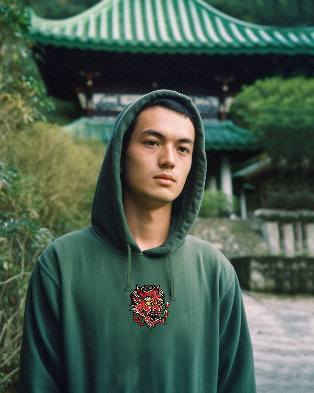 S/S23 Embroidered 'Fire Mask' Pullover {forest}