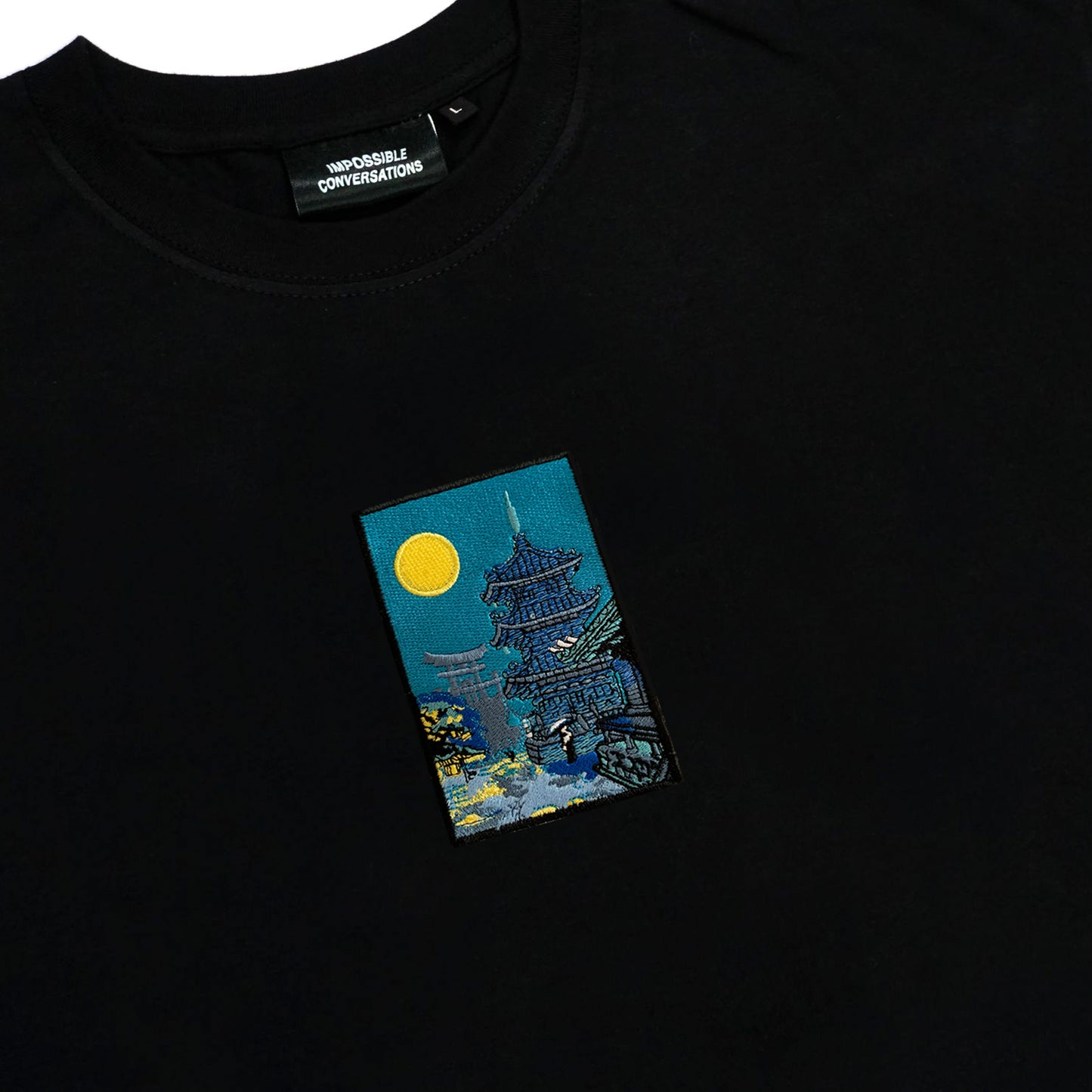 A/W22 Embroidered 'Moonlight Temple' T-Shirt {black}