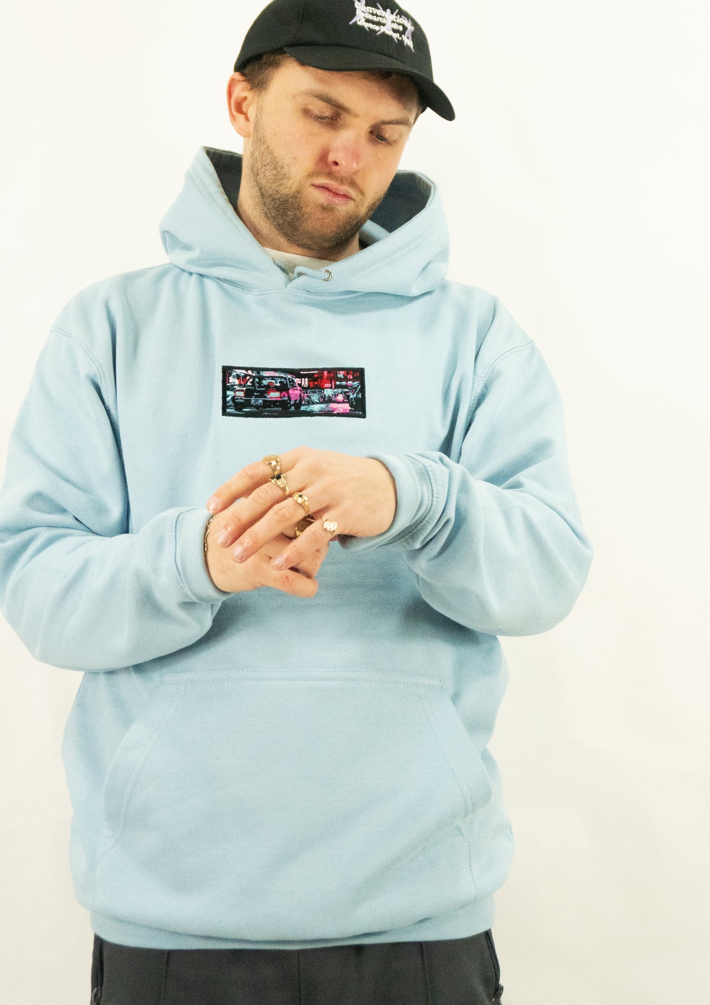 A/W23 Embroidered 'Neon Streets' Pullover {sky}