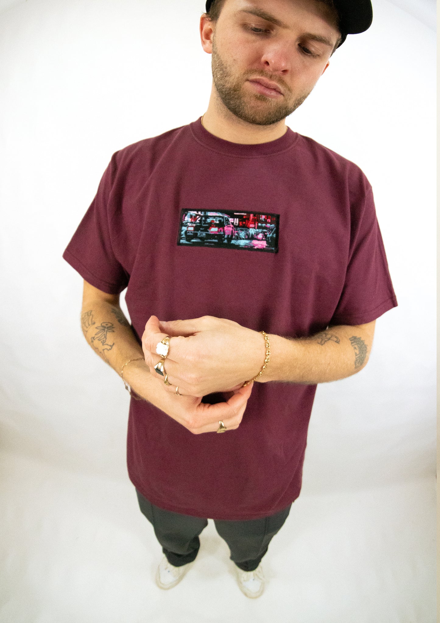 A/W23 Embroidered 'Neon Streets' T-Shirt {berry}