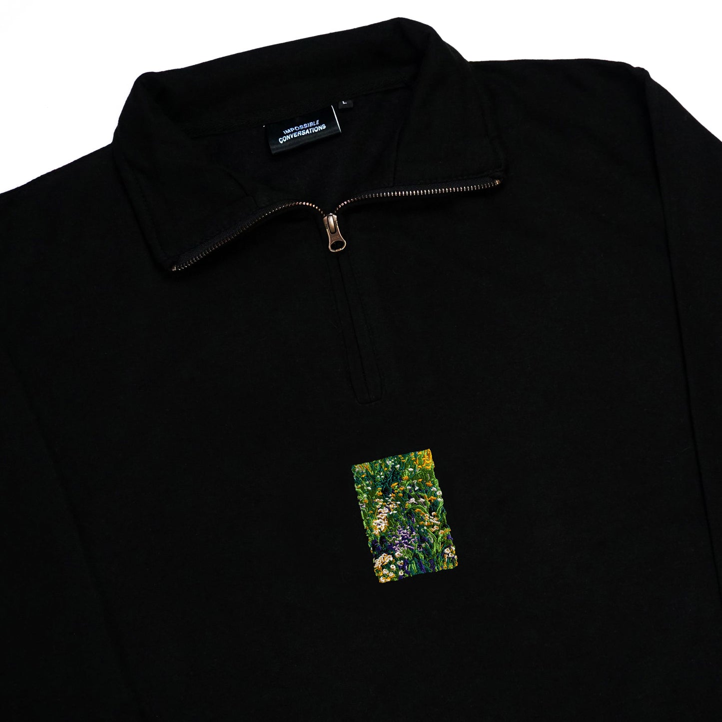 S/S22 Embroidered 'Flower Field' 1/4 Zip {black}