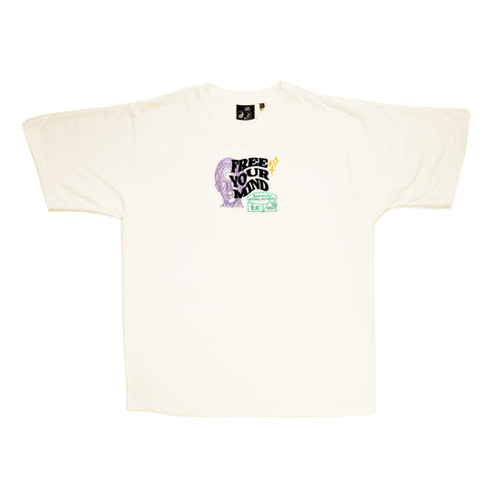 S/S23 Embroidered 'Free Your Mind' T-Shirt {raw natural}