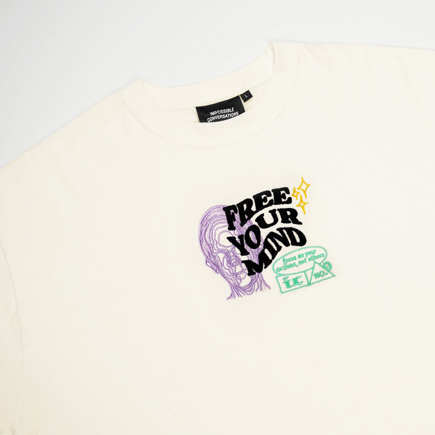 S/S23 Embroidered 'Free Your Mind' T-Shirt {raw natural}