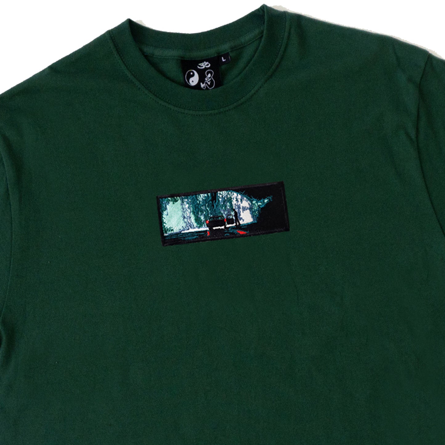 A/W23 Embroidered 'Under The Bridge In The Rain' T-Shirt {forest}