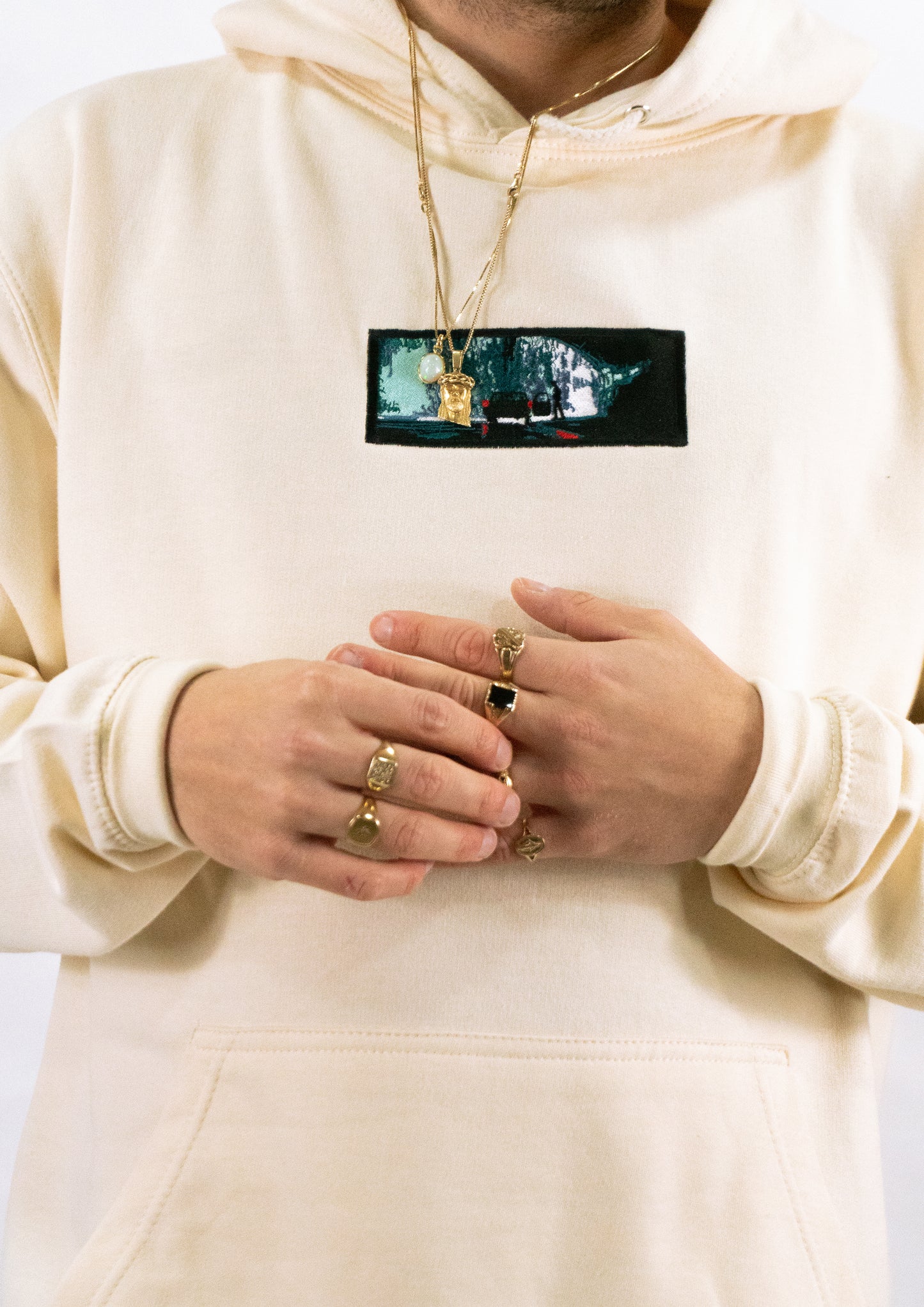 A/W23 Embroidered 'Under The Bridge In The Rain' Pullover {bone}