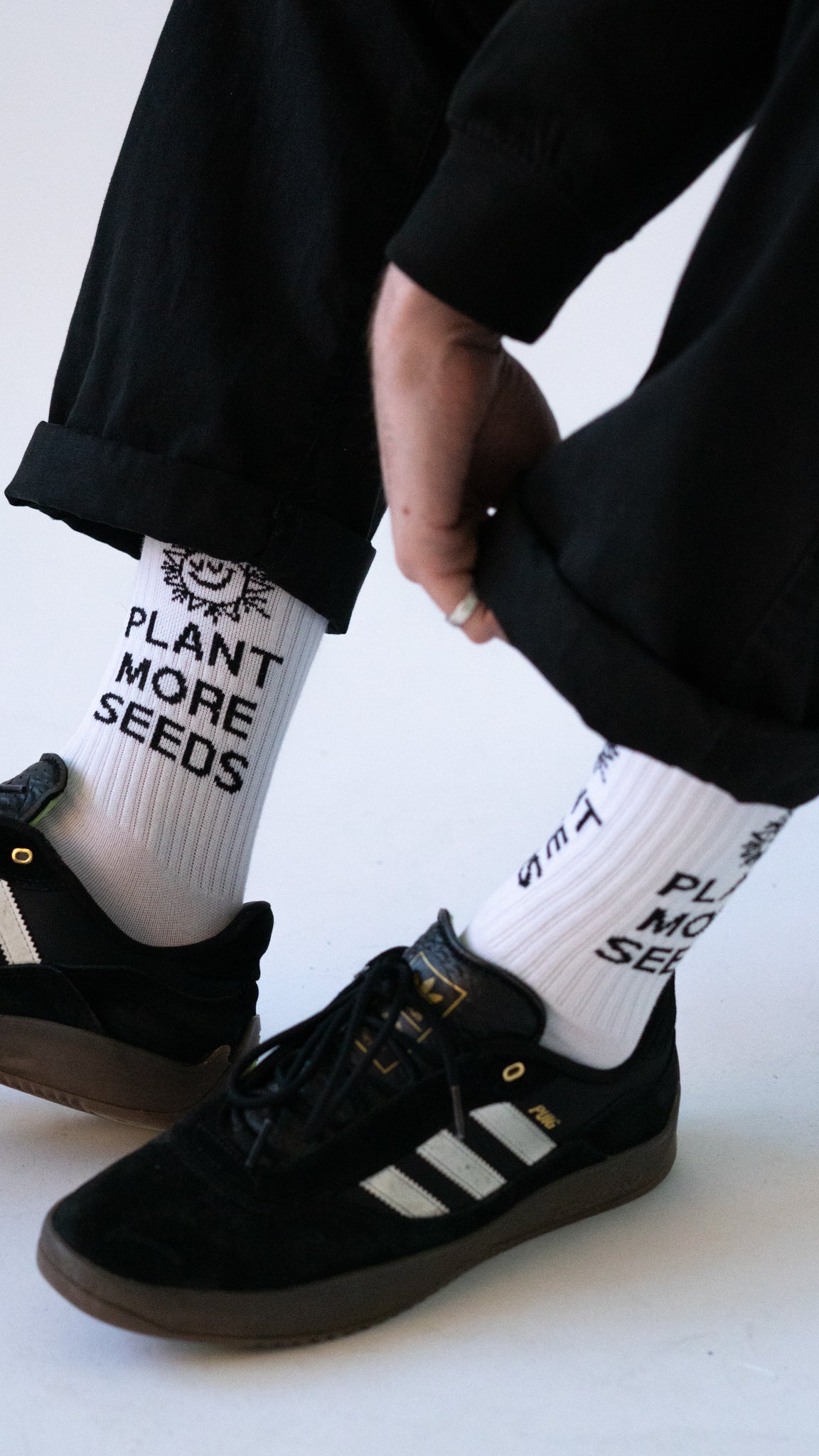 'Plant More Seeds' Crew Socks {White}