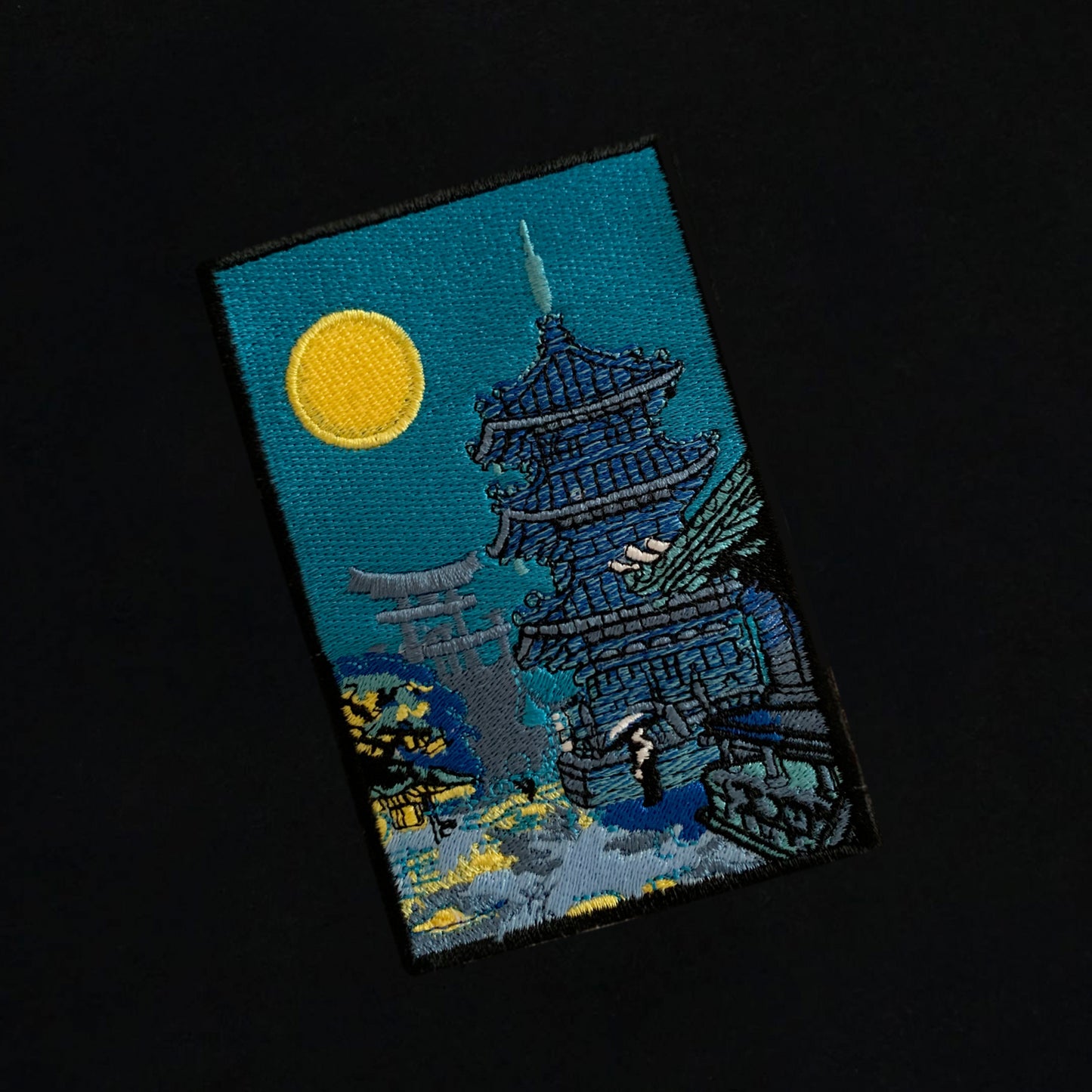 A/W22 Embroidered 'Moonlight Temple' T-Shirt {black}