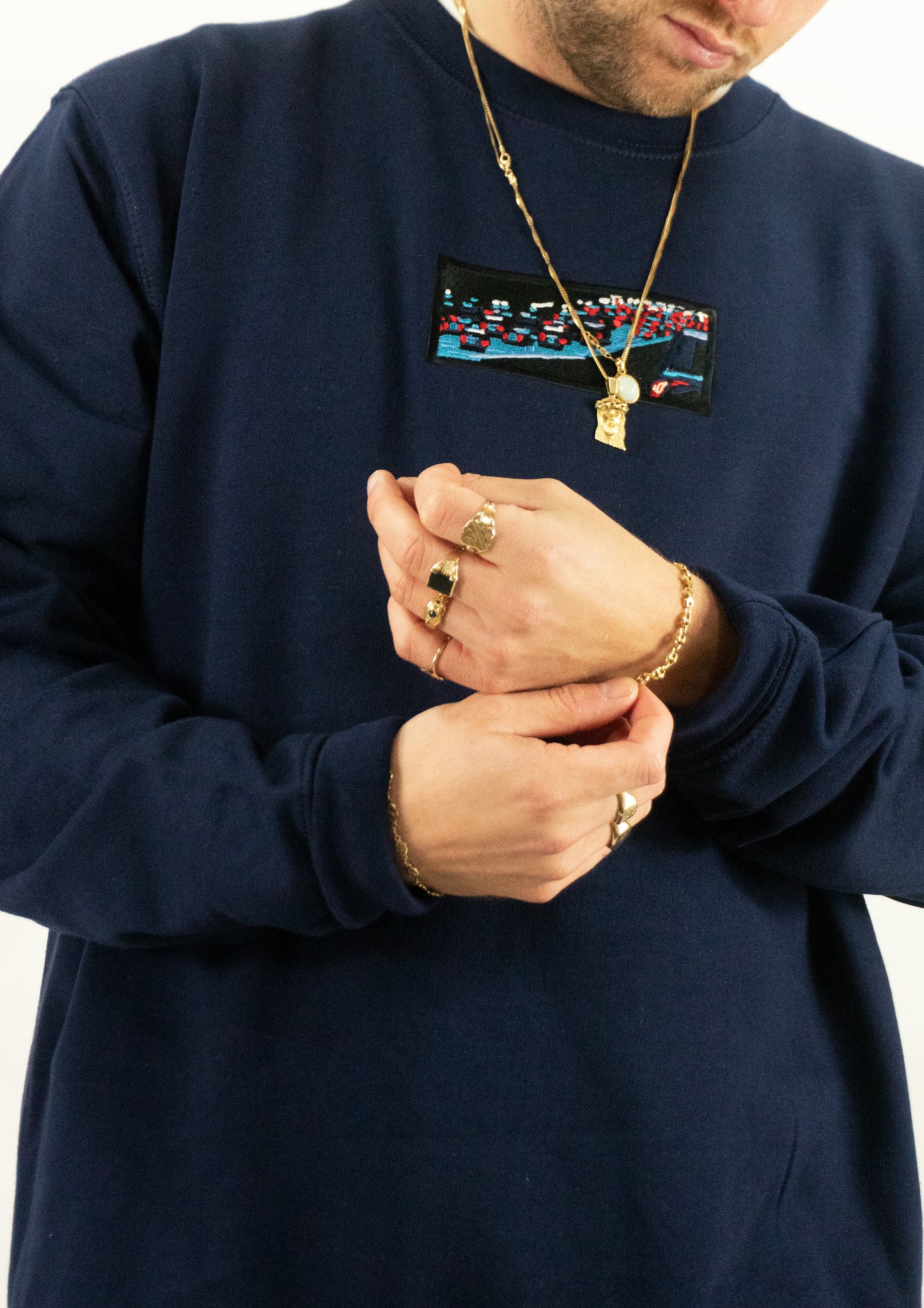 A/W23 Embroidered 'Night Traffic' Crewneck {navy}