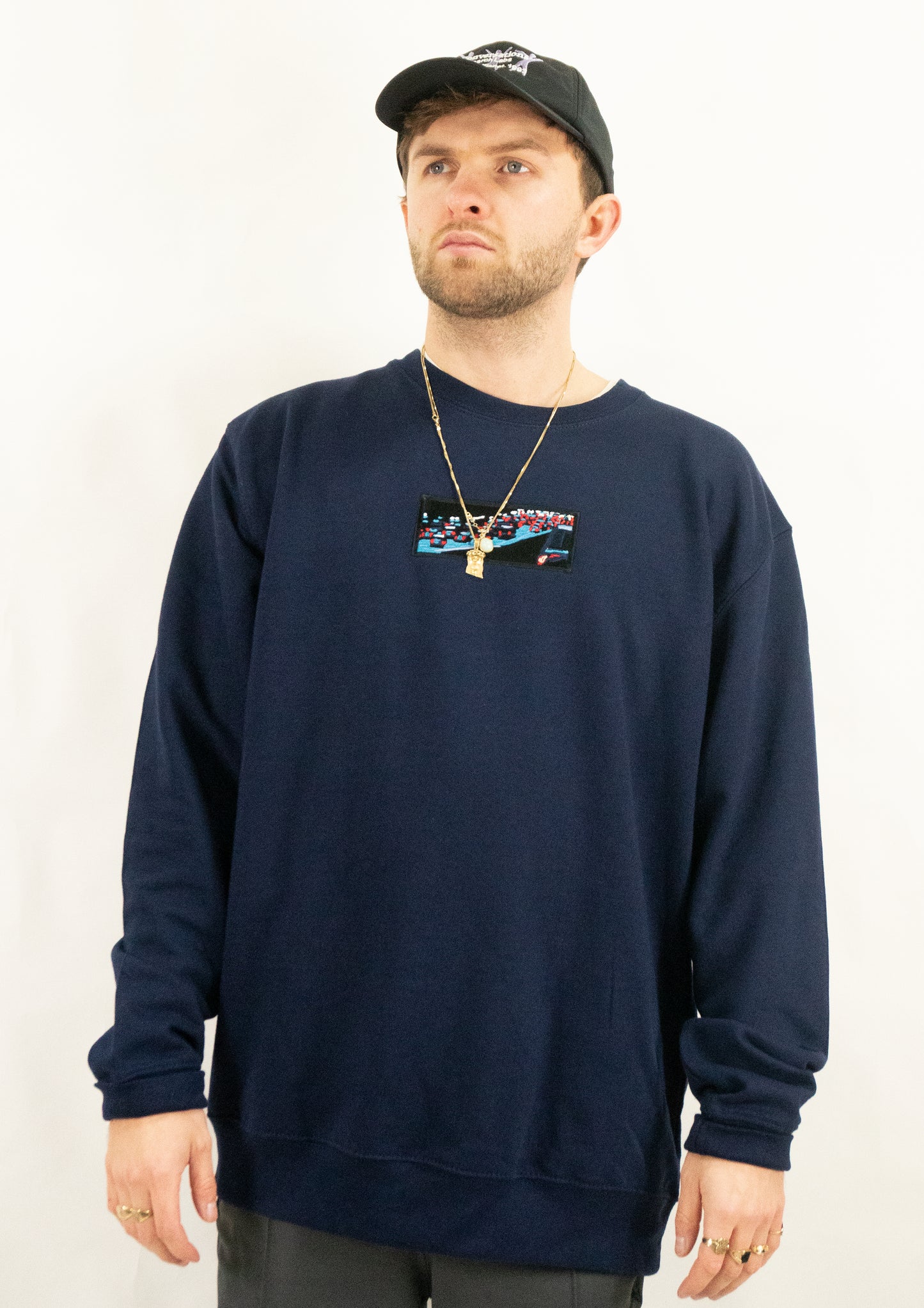 A/W23 Embroidered 'Night Traffic' Crewneck {navy}
