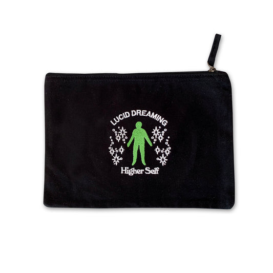 'Lucid Body' Embroidered Accessory Pouch {black}